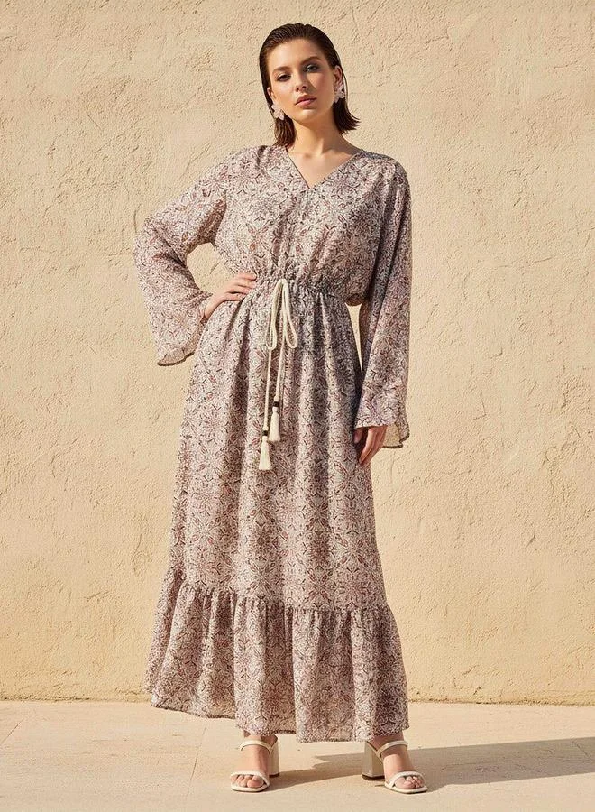 Splash FAV Printed Maxi Kaftan Dress with Front Tie-Up